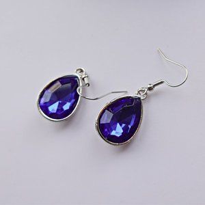 Blue Crystal Rhinestone Long Earrings